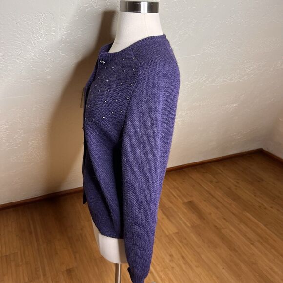 Mon Repos Cardigan Womens Small Purple Alpaca Jewel Embellished FLAW - Picture 7 of 8
